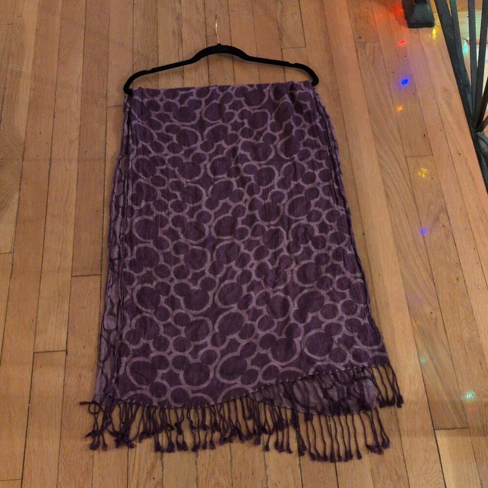 Disney World Parks Mickey Mouse Circle Print Fringe Scarf Wrap 24x64 Two Tone